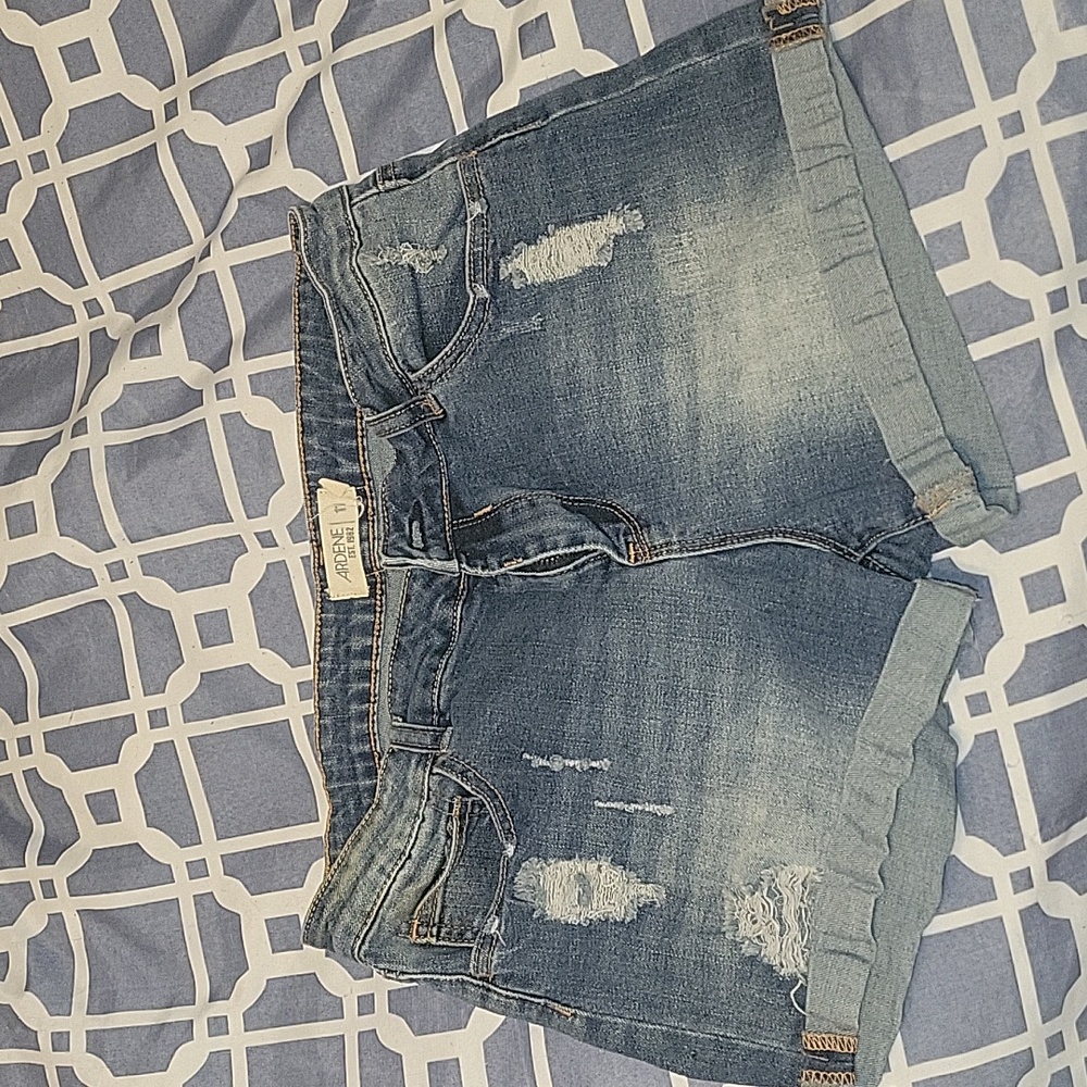 Distress denim shorts